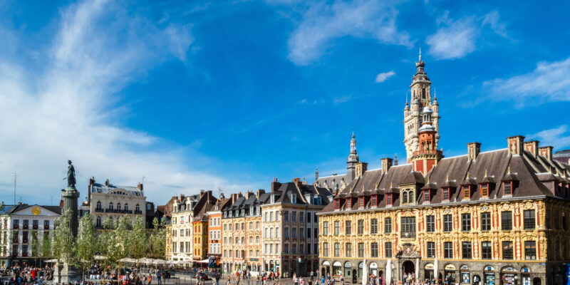 Lille, France - August 17, 2013: Urban landscape, view of a central square in Lille, northern France